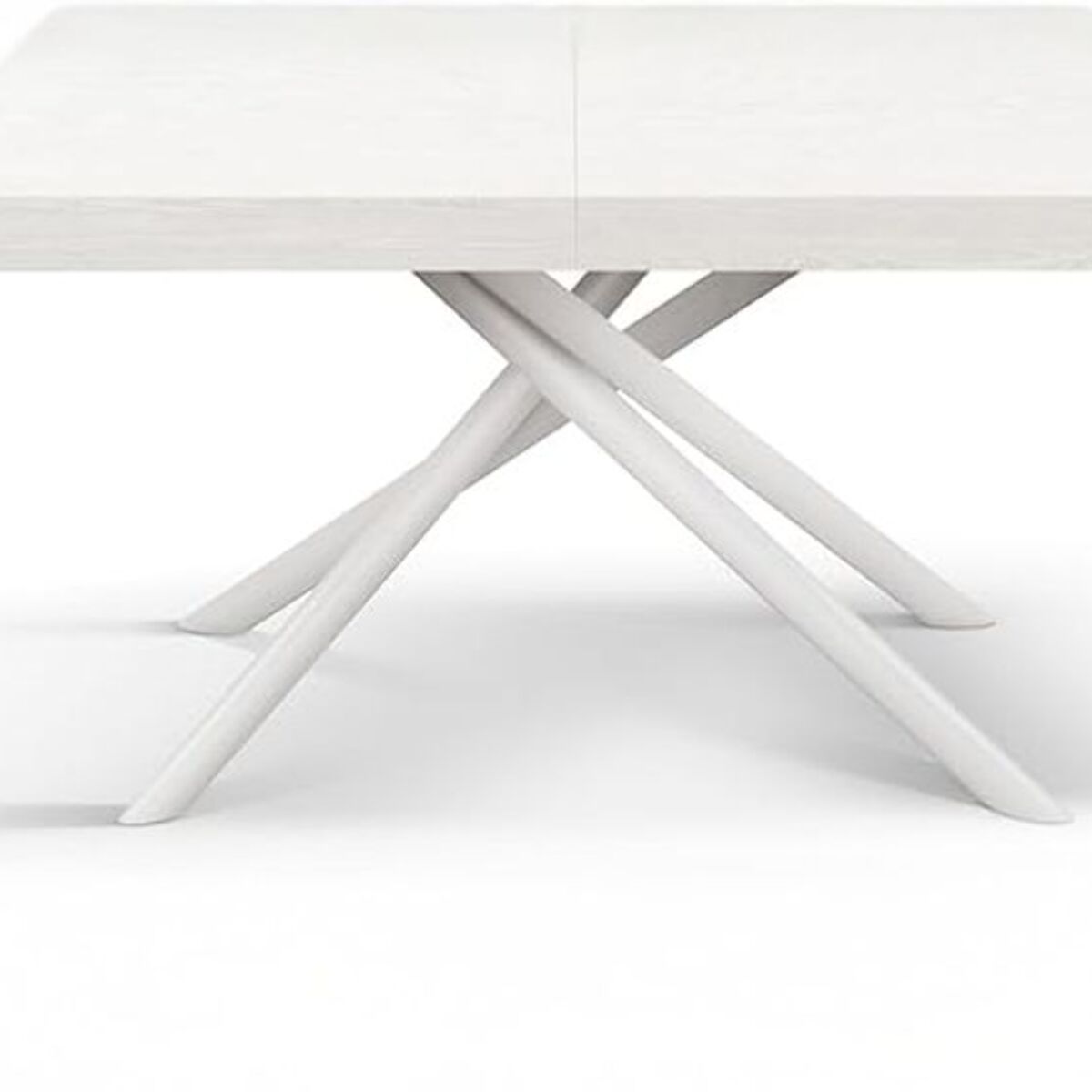 Tavolo CARRARA in legno, finitura bianco frassinato e base in metallo verniciato bianco, allungabile 180×90 cm – 260×90 cm