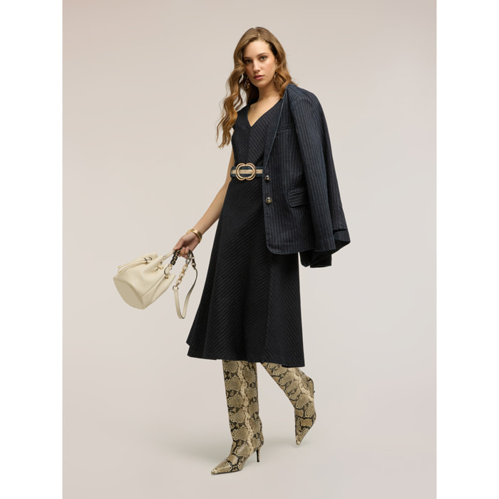 Motivi - Vestido flare en denim a rayas - Azul