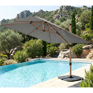 Parasol déporté 3x3m - effet bois - gris anthracite - QUARTZ