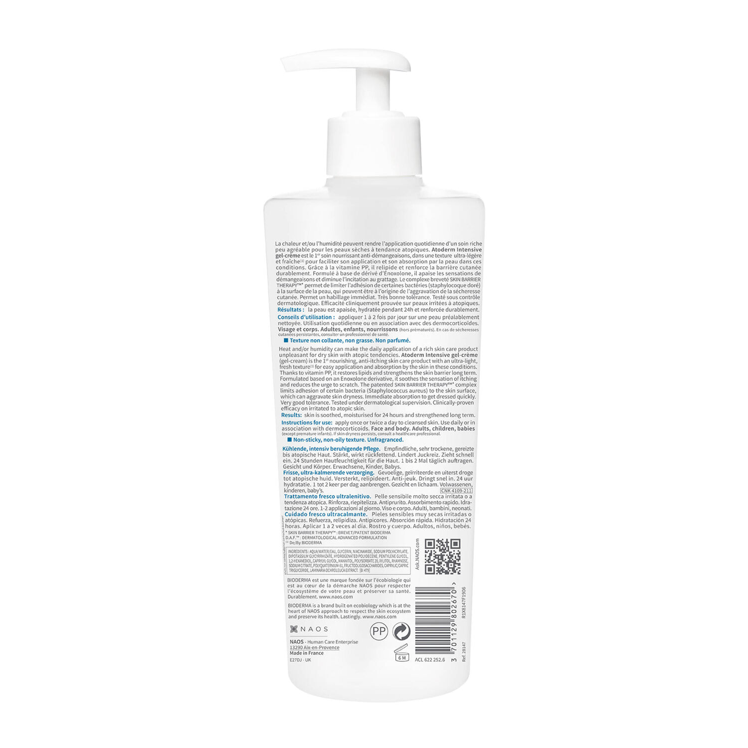 Atoderm Intensive Gel-Crème - Soin Frais Ultra-Apaisant Peaux sensibles