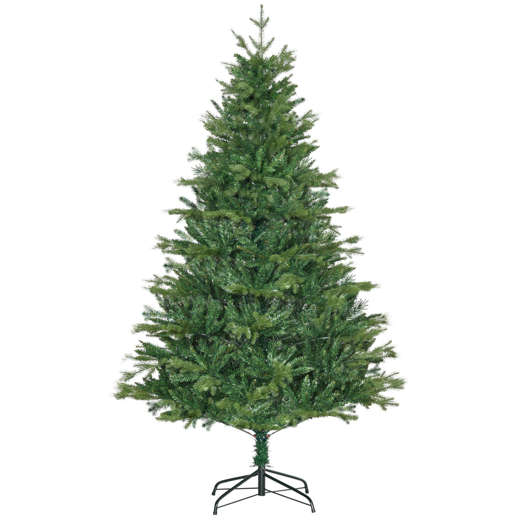 HOMCOM Árbol de Navidad Artificial 180 cm Ignífugo con 1443 Ramas Hojas de PVC Base Plegable y Soporte Metálico Decoración Navideña para Interiores Verde