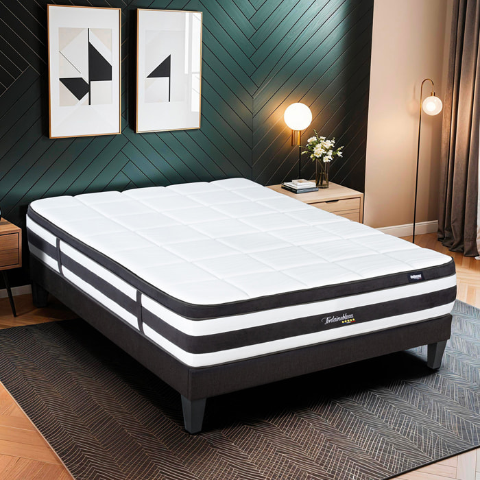Ensemble Matelas Fontainebleau & Sommier KIT15, 25 cm, Ressorts Ensachés et Mousse polyuréthane, technologie Tri-Lattes, Soutien Ferme
