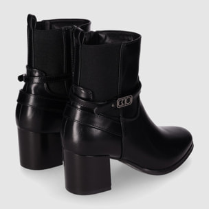 Botines de Piel Sintética - Negro - Tacón: 6 cm