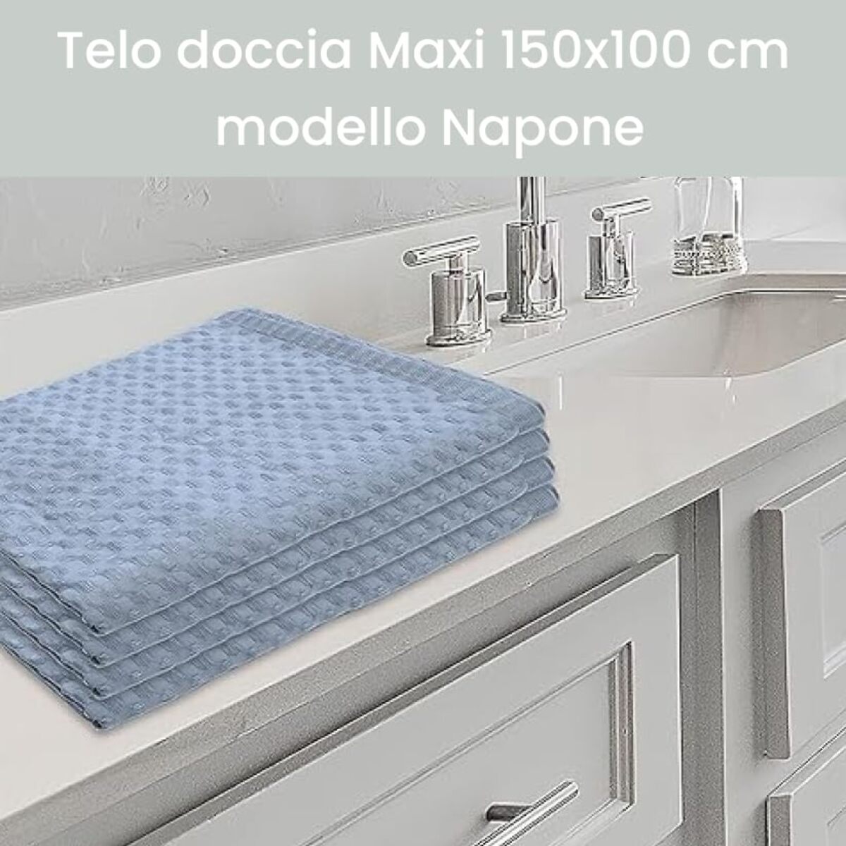 INTRECCI Telo Doccia Maxi, Asciugamano da Doccia, Telo Bagno 150 x 100 cm, in Spugna di Puro Cotone 300 gr/mq, Tinta Unita Azzurro. Modello: Napone