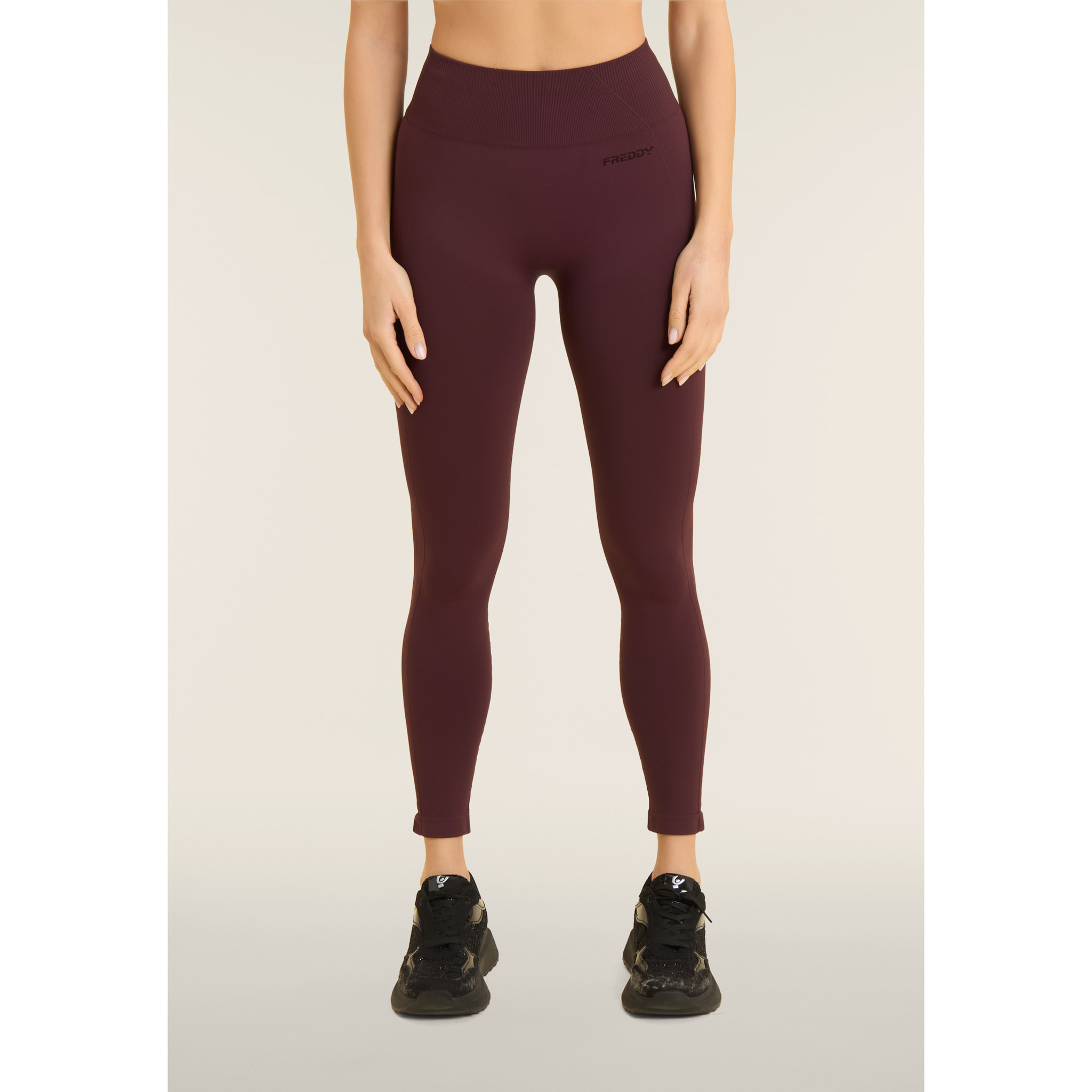 Leggings Seamless 7/8 con Vita Alta e Inserti in Costina