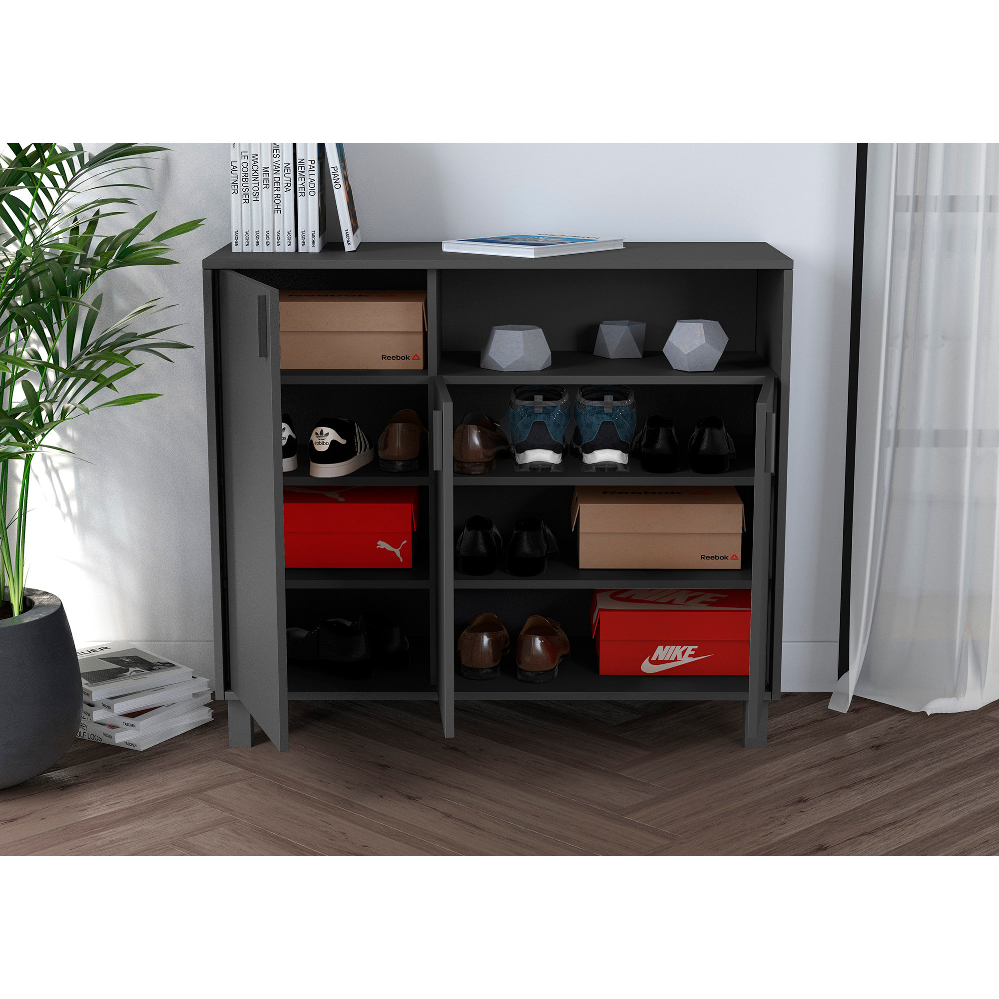 Zapatero Dyrnes melamina grafito 88x100x37 cm