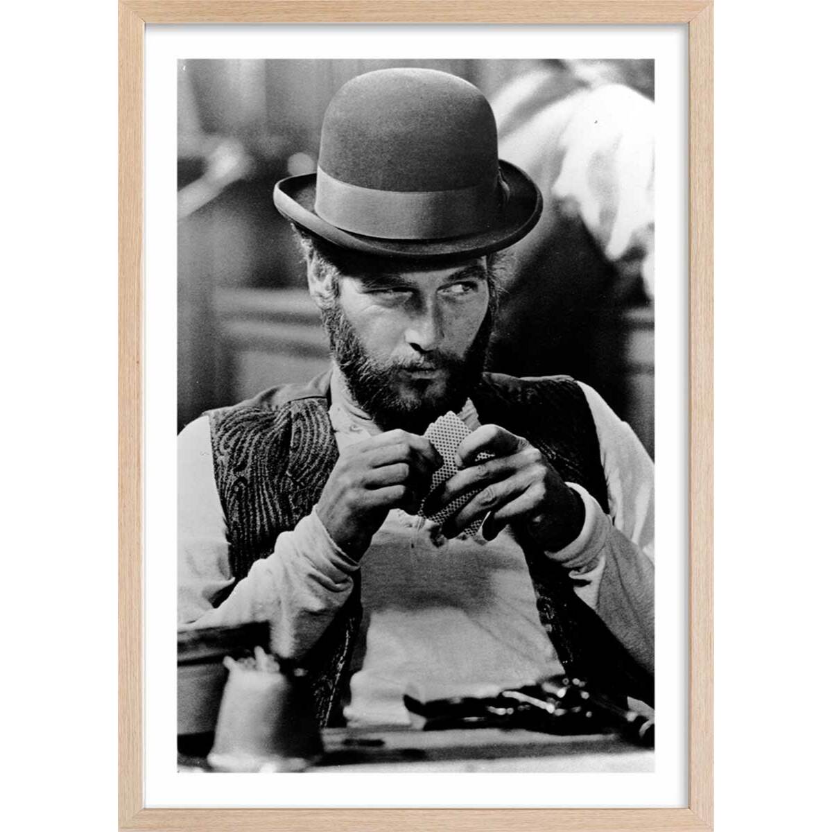 Affiche célébrité Paul Newman, Juge et Hors la Loi, 1972 Affiche + cadre en bois - Chêne