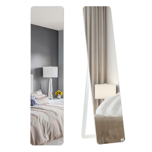 Miroir sur pied et mural rectangulaire dim. 37L x 43l x 156H cm verre MDF blanc