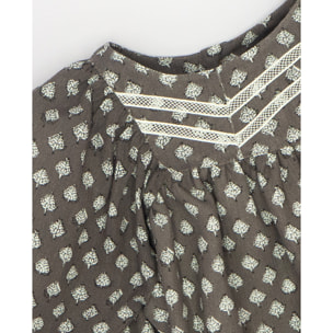 VESTIDO BAMBULA MANGAS ABULLONADAS FLOR GRIS MARENGO