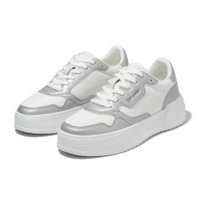 Zapatillas Deportivas Casual Mujer Court Basic Mesh Plata D.Franklin