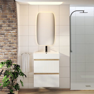 Conjunto de Baño Zel | Mueble Suspendido | 60 cm Blanco | Dos Cajones | Lavabo Encastrado | No incluye Espejo | Mueble Montado| Alday
