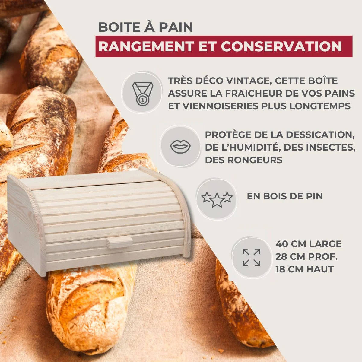 Huche à pain en bois Fackelmann Boissellerie