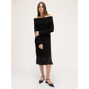 Motivi - Vestito in maglia off-shoulder con sottoveste - Nero