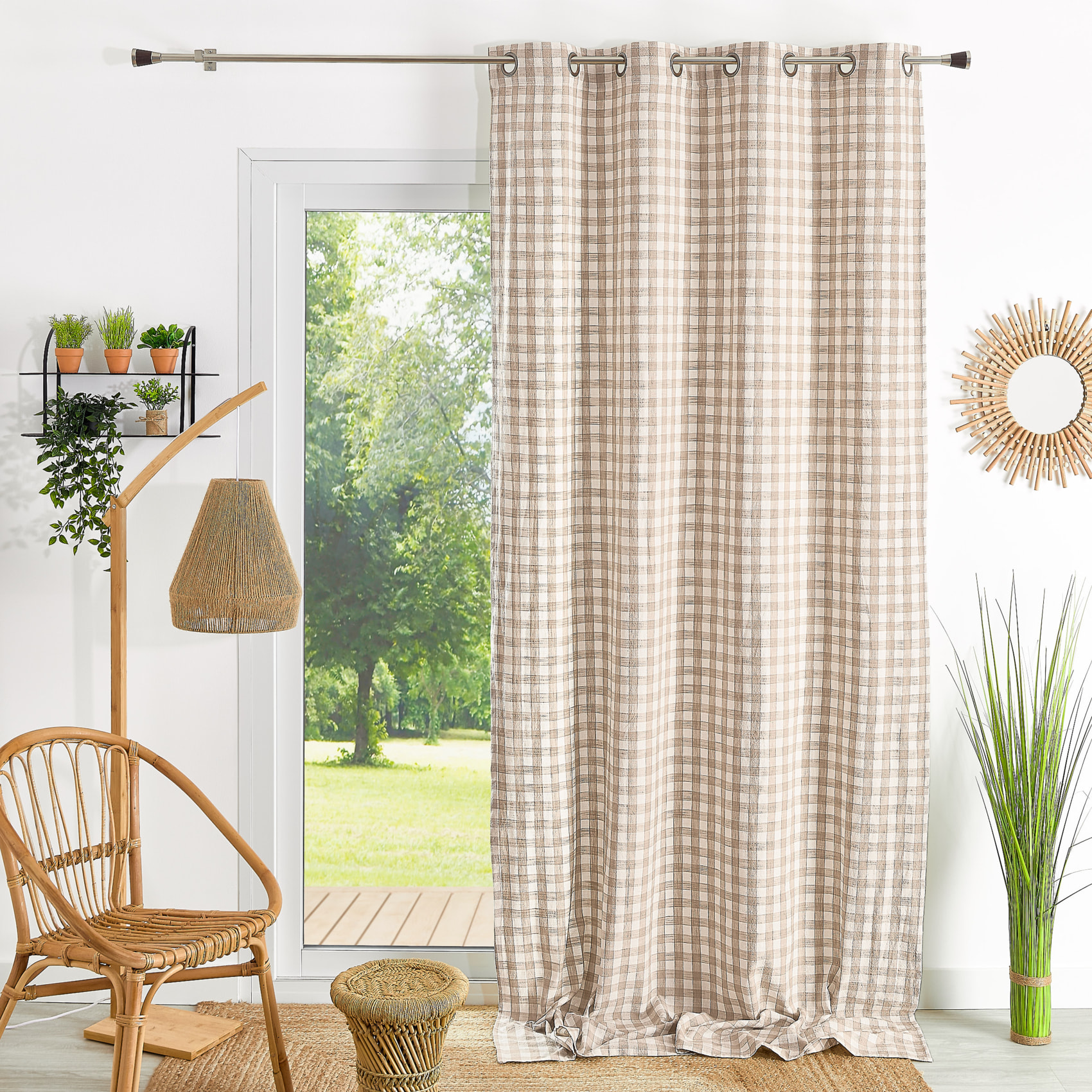 Rideau 100% coton vichy LOURMARIN - Beige