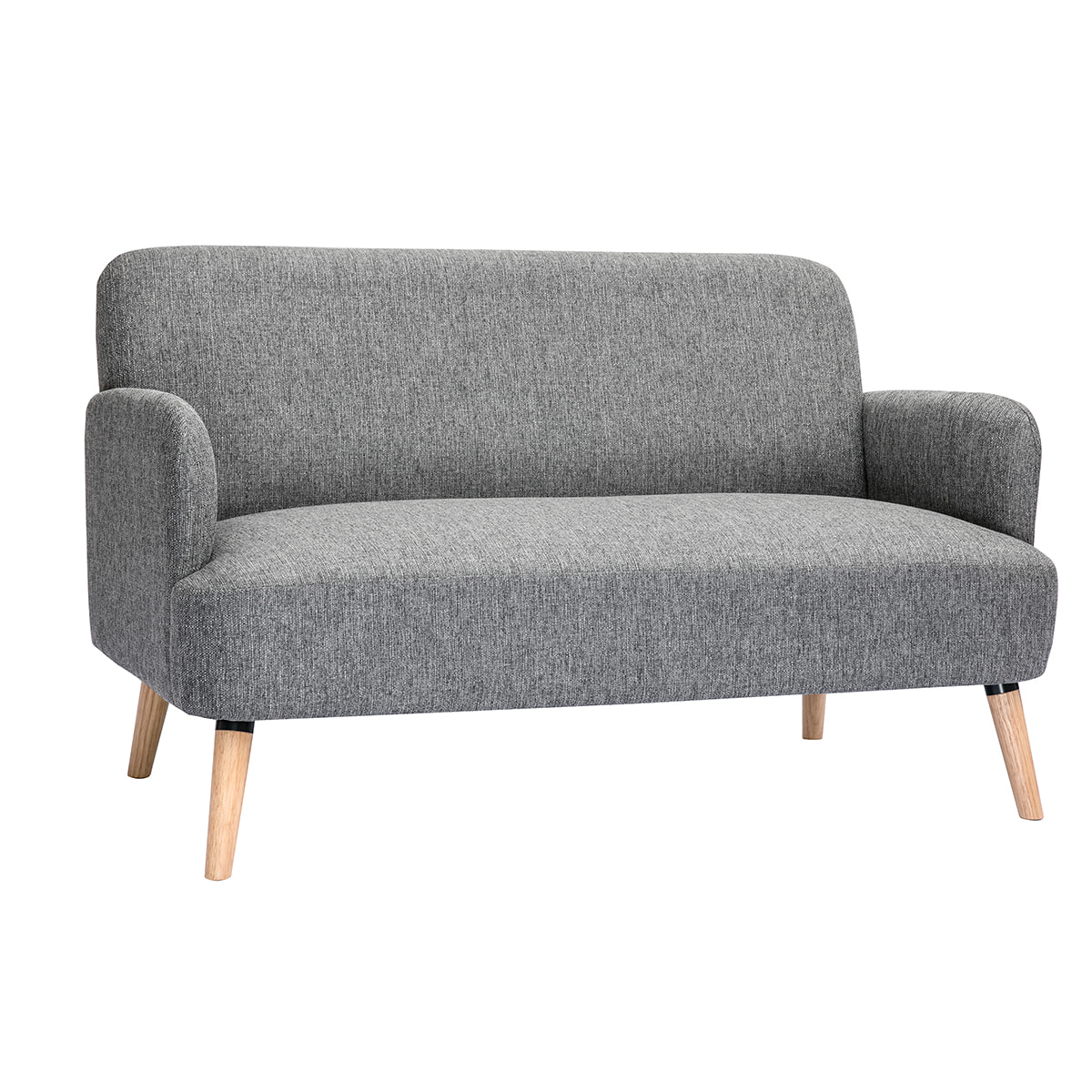 Canapé scandinave 2 places en tissu gris clair et bois clair ISKO