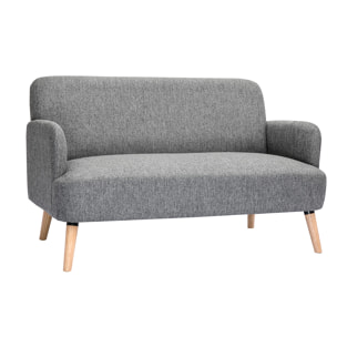 Canapé scandinave 2 places en tissu gris clair et bois clair ISKO