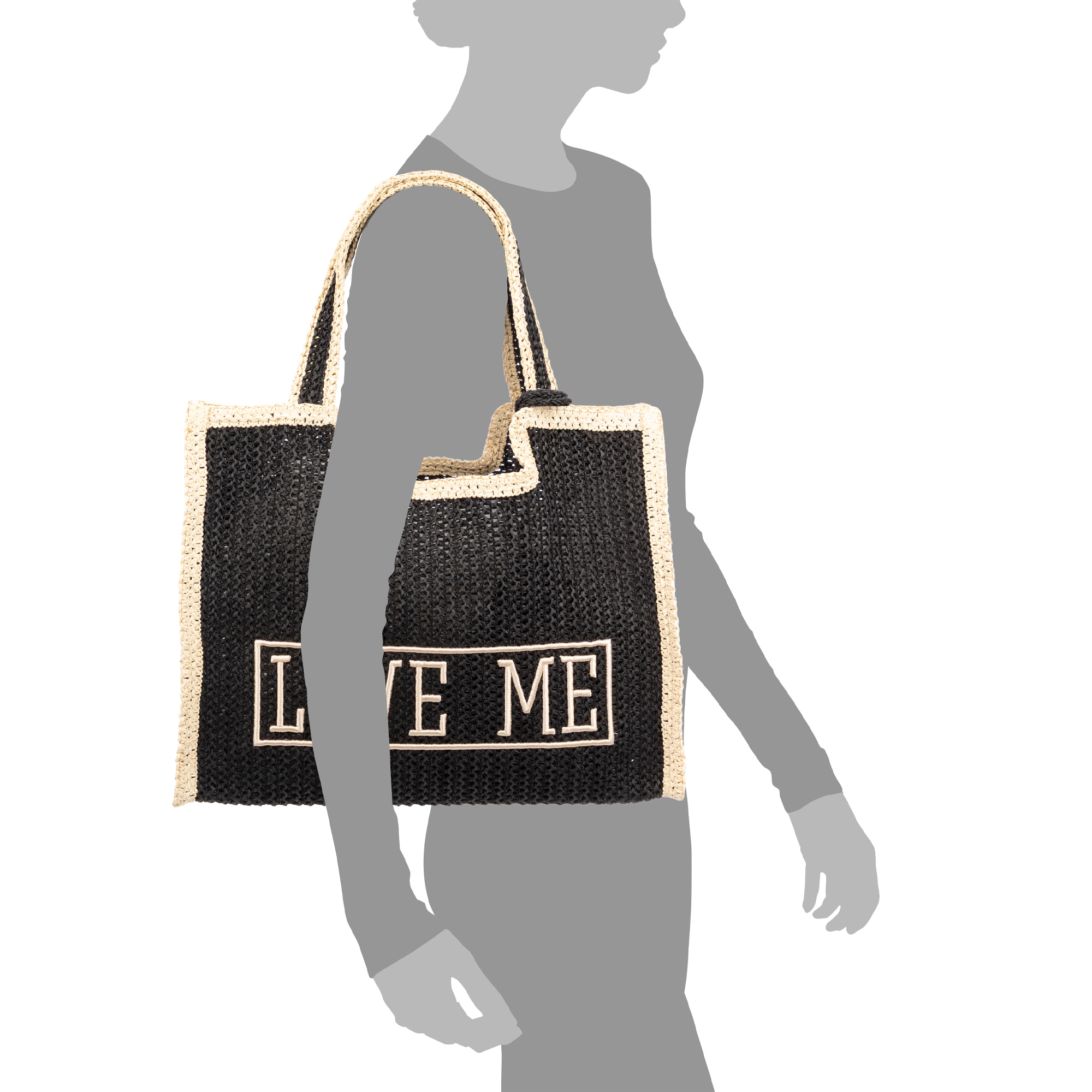 Bergamasco Bolso shopper Mujer. Fabricado en paja trenzada diseño "Love Me".