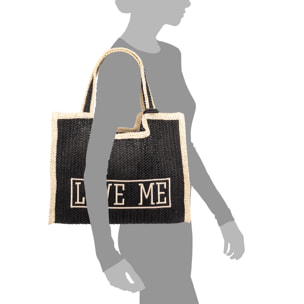 Bergamasco Bolso shopper Mujer. Fabricado en paja trenzada diseño "Love Me".