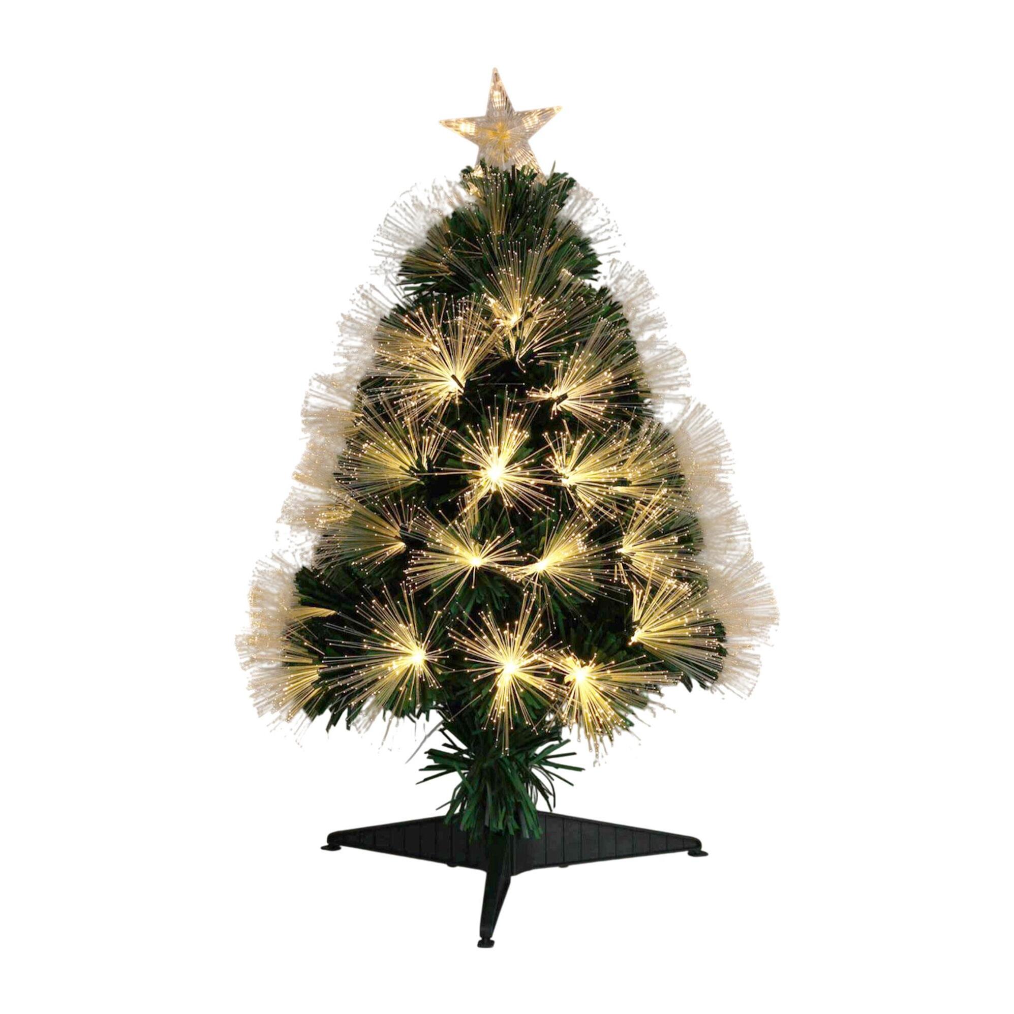 Árbol de navidad de fibra óptica con 60 luces led blancos cálidos con estrella 28x28x60cm