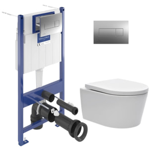 ViConnect Pro S Pack WC Bâti Villeroy & Boch + WC Swiss Aqua Technologies fixations invisibles + Plaque (VCNSAT1AM)