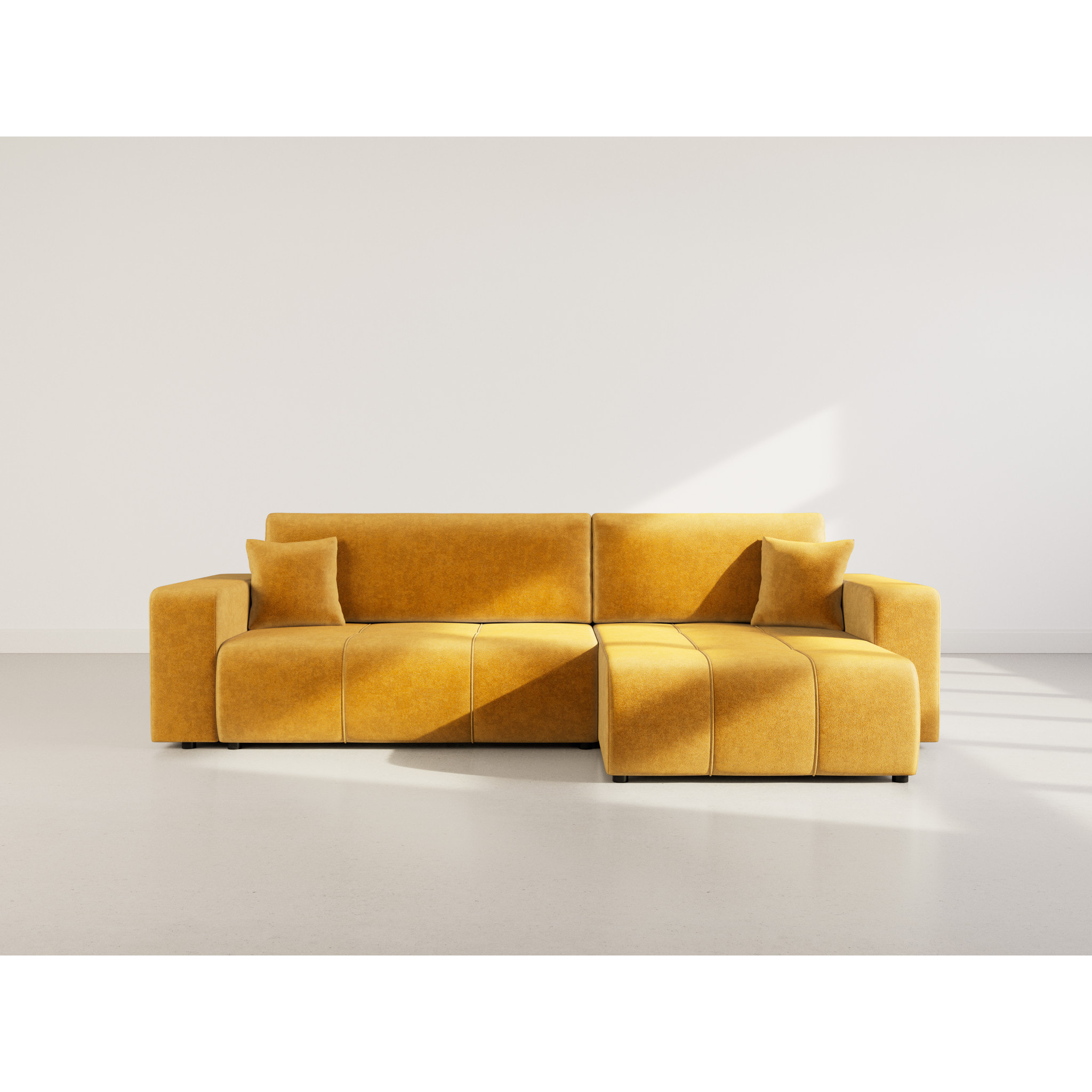 Nicole - Canapé d'angle réversible 5 places convertible avec coffre en tissu - Jaune