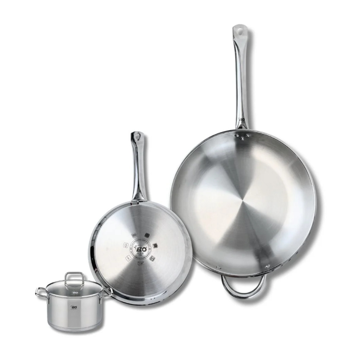 Ensemble de 2 Poêles de cuisson 24 et 32 cm et 1 faitout 12 cm Elo Profi Citrin