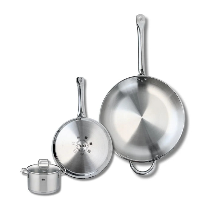 Ensemble de 2 Poêles de cuisson 24 et 32 cm et 1 faitout 12 cm Elo Profi Citrin