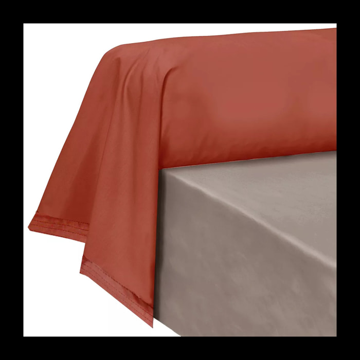 Taie de traversin percale de coton uni orange Olana rouille