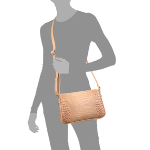 Arzergrande borsa a tracolla in pelle autentica dollaro con parte frontale incisa coccodrillo