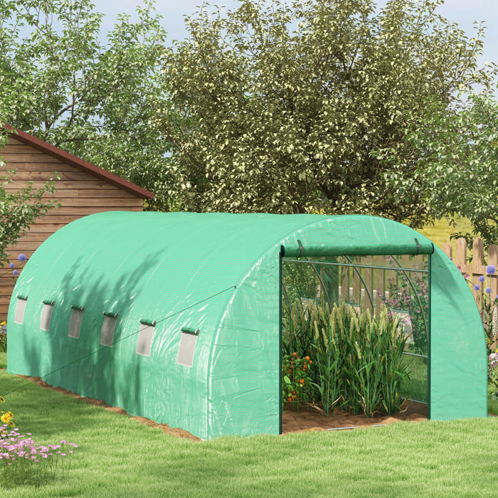 Invernadero de Exterior 6x3x2 m Invernadero de Túnel con Sistema de Riego Integrado 12 Ventanas con Malla y 1 Puerta Enrollable Invernadero para Jardín Patio Verde