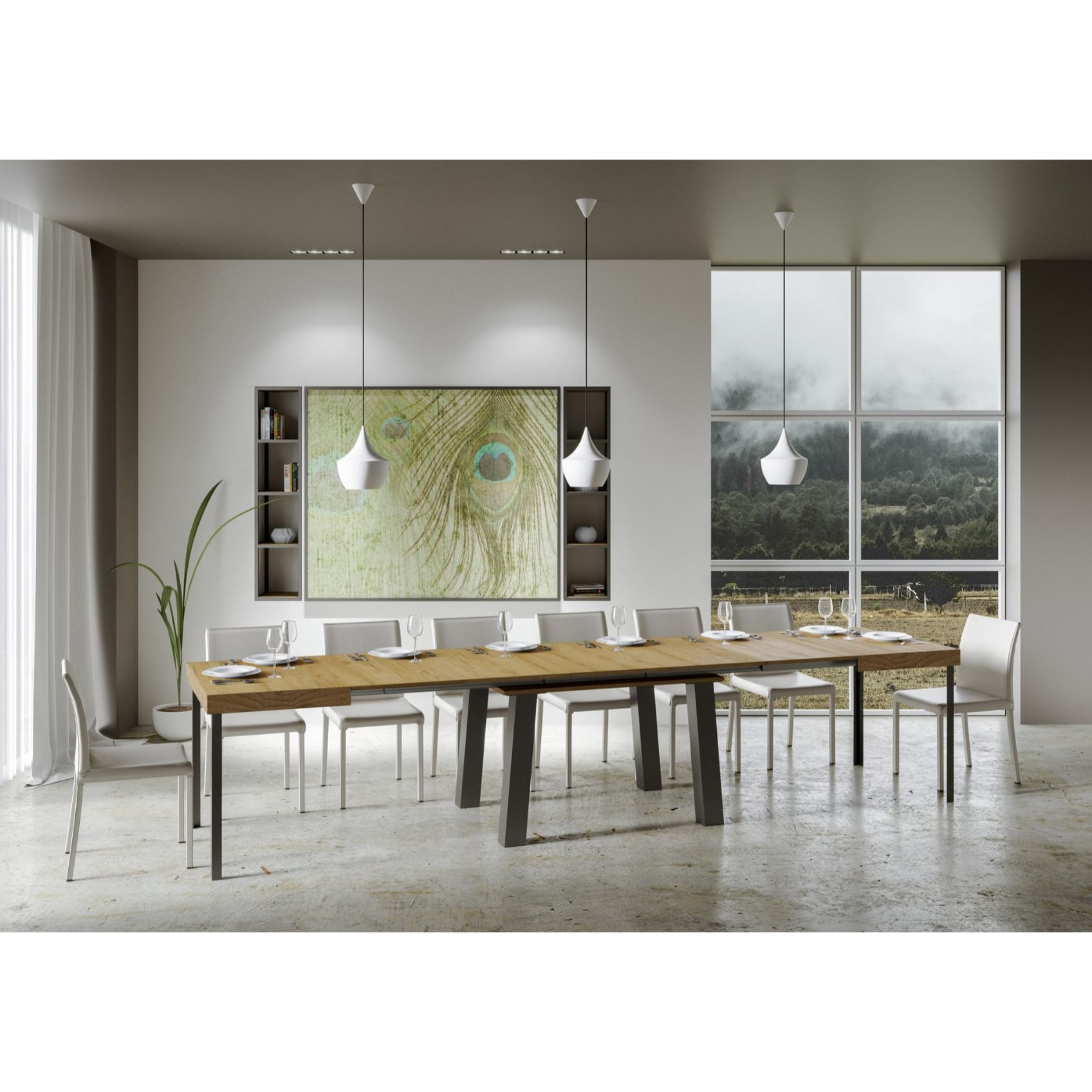 Mesa extensible 90x200/460 cm Bridge Roble Natural estructura Antracita