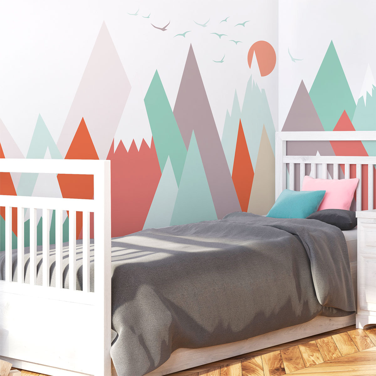 Stickers muraux enfants - Décoration chambre bébé - Autocollant Sticker mural géant enfant montagnes scandinaves MELANIKA