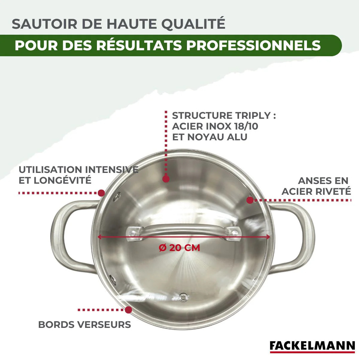 Faitout 20 cm en inox 18/10 Triply Fackelmann Vita3