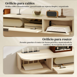 Mueble de TV Suspendido, Mueble de TV para Salón con Cajón Abatible, 2 Estantes Abiertos, Gestión de Cables, Estilo Moderno, para Televisión 60 Pulgadas, 140x24x16 cm, Madera Natural