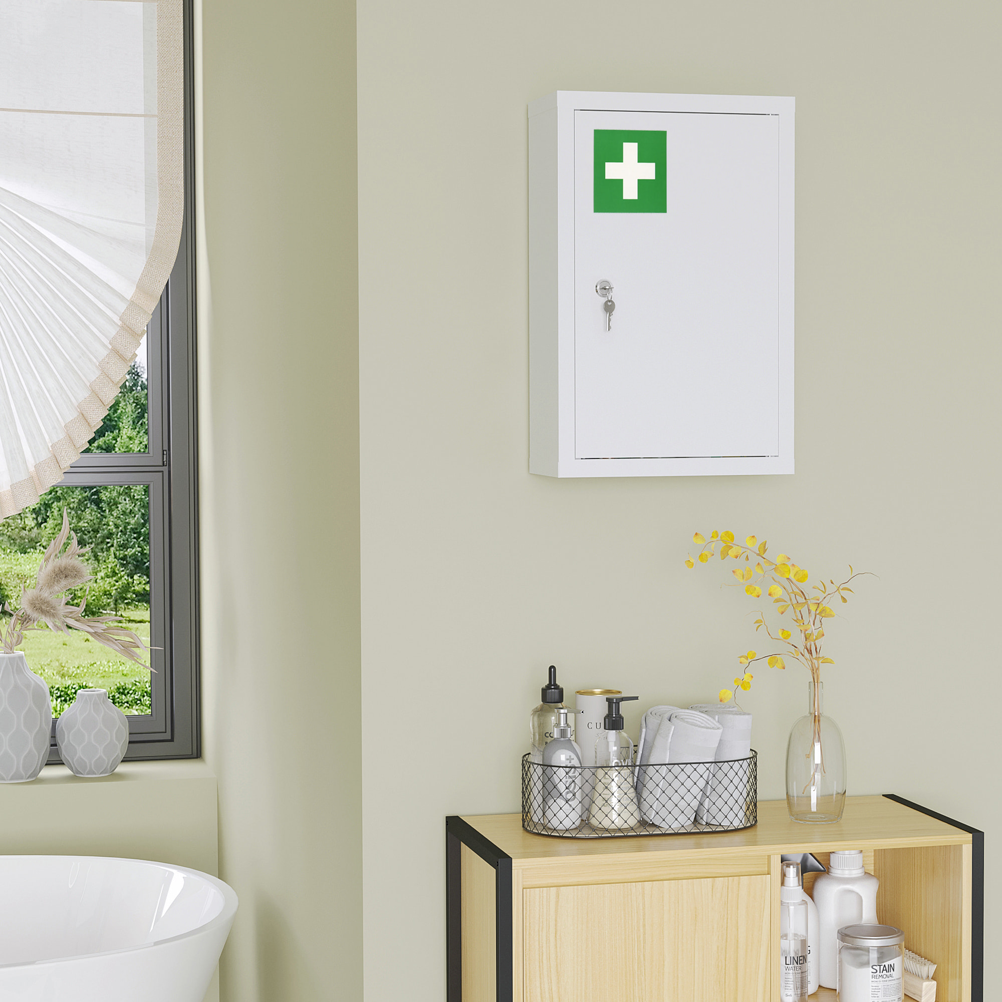 Armario Botiquín de Pared Armario de Medicinas de Acero Armario de Primeros con 2 Estantes de Almacenamiento y 2 Llaves para Baño 30x14x46 cm Blanco