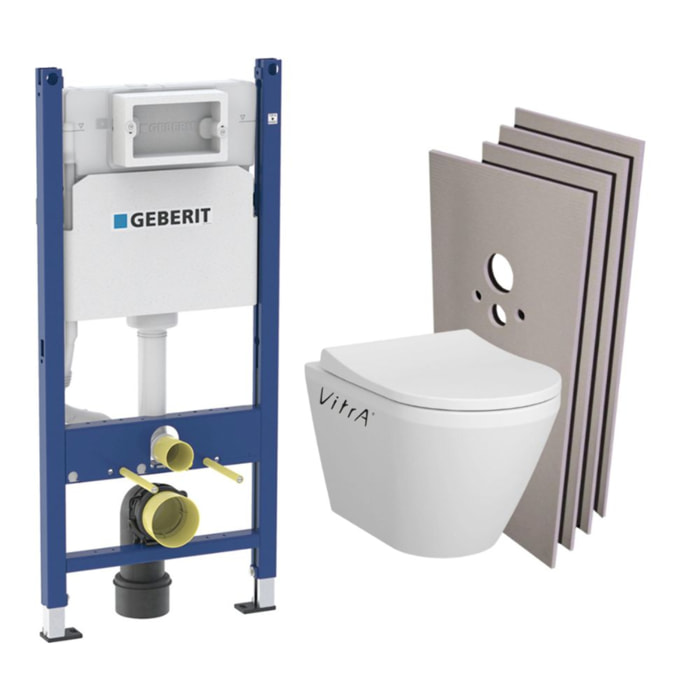 Pack Bati-support Geberit Duofix 112cm + WC sans bride  Vitra Integra avec fixations invisibles + Abattant softclose + Set habil