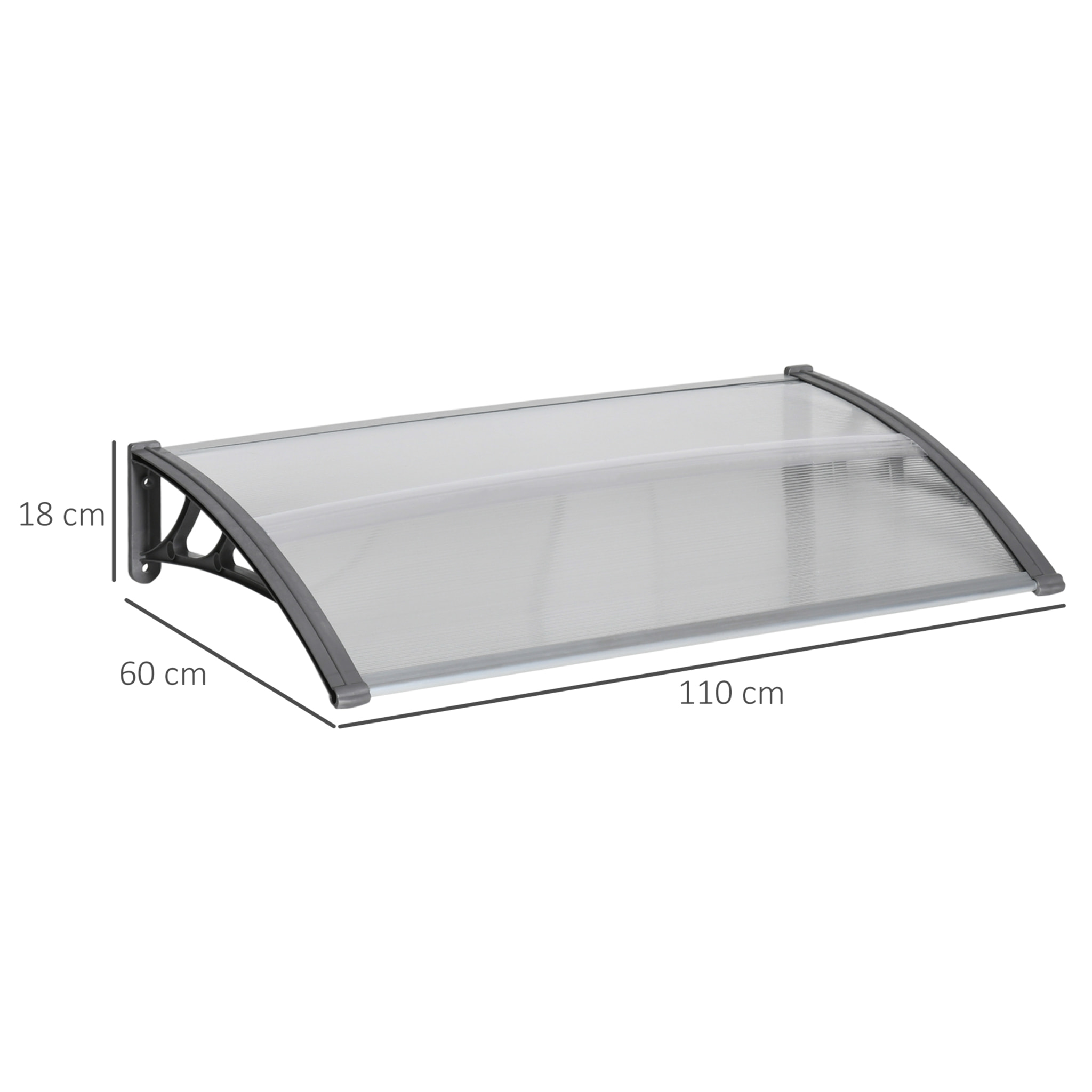 Tejadillo de Protección 110x60 cm Marquesina Exterior para Puertas y Ventanas contra Sol y Lluvia con Soporte de PP Policarbonato Transparente