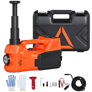 HOMCOM Kit de Gato Hidráulico Eléctrico de 5T 12V, Elevador de Coche Automático 143-450 mm, con Luz LED, Luces Advertencia, Bomba Aire, Llave Hexagonal, Martillo, Maletín Reflectante para SUV y Sedán