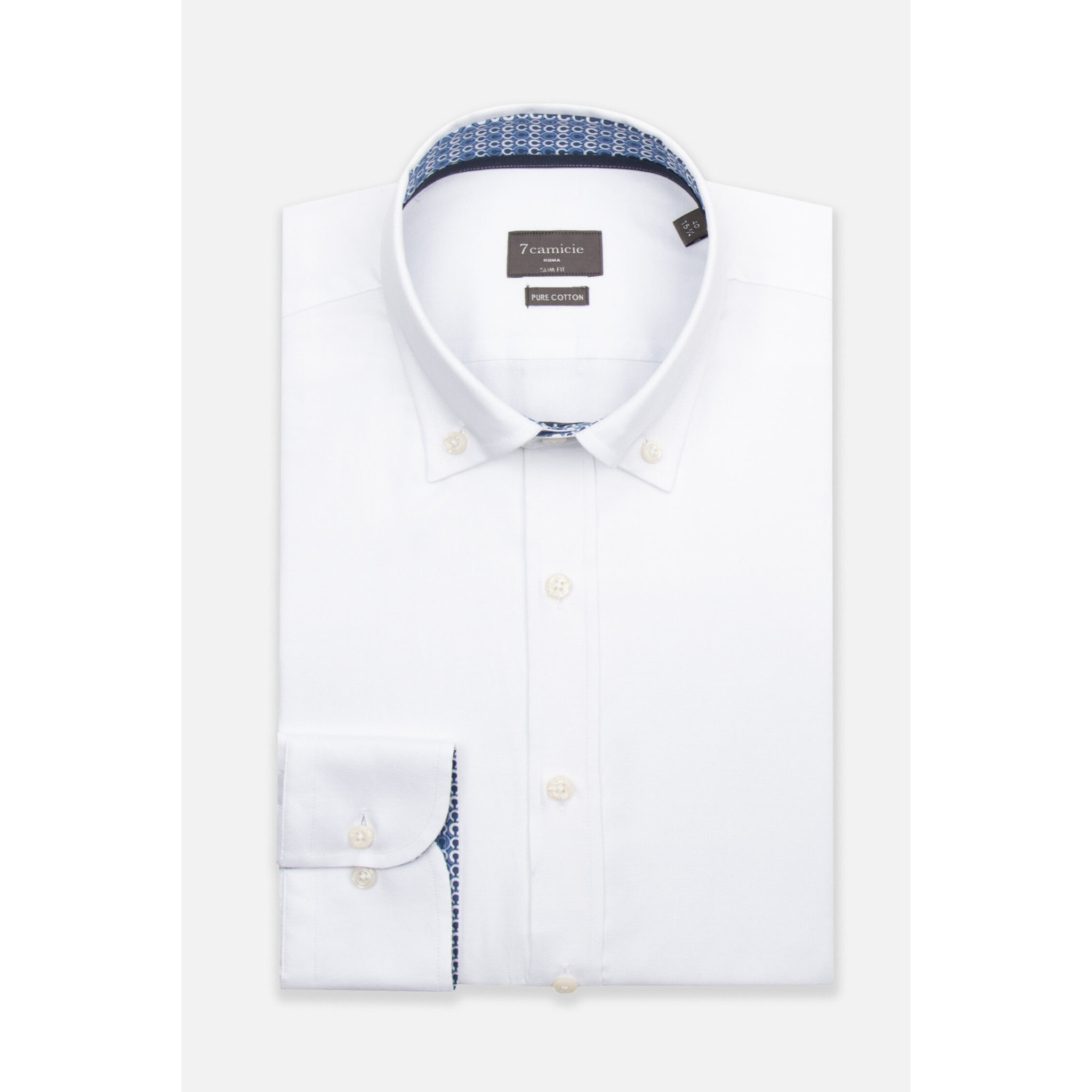 camicia uomo 1 bottone button down slim Armaturato Fantasia Bianco e Bianco