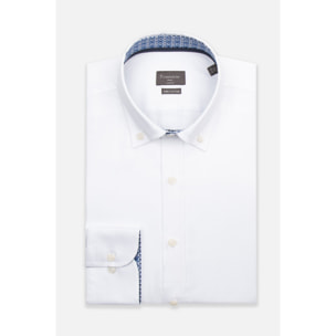 camicia uomo 1 bottone button down slim Armaturato Fantasia Bianco e Bianco