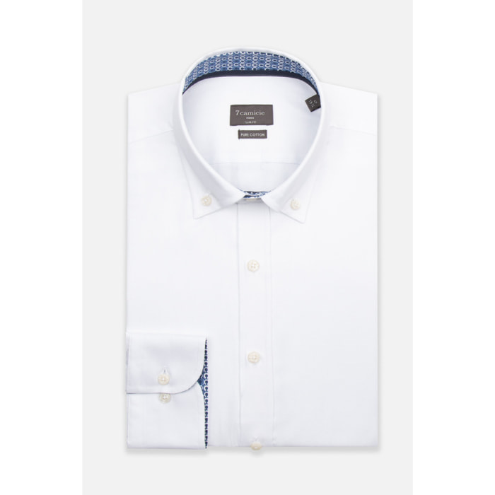 camicia uomo 1 bottone button down slim Armaturato Fantasia Bianco e Bianco