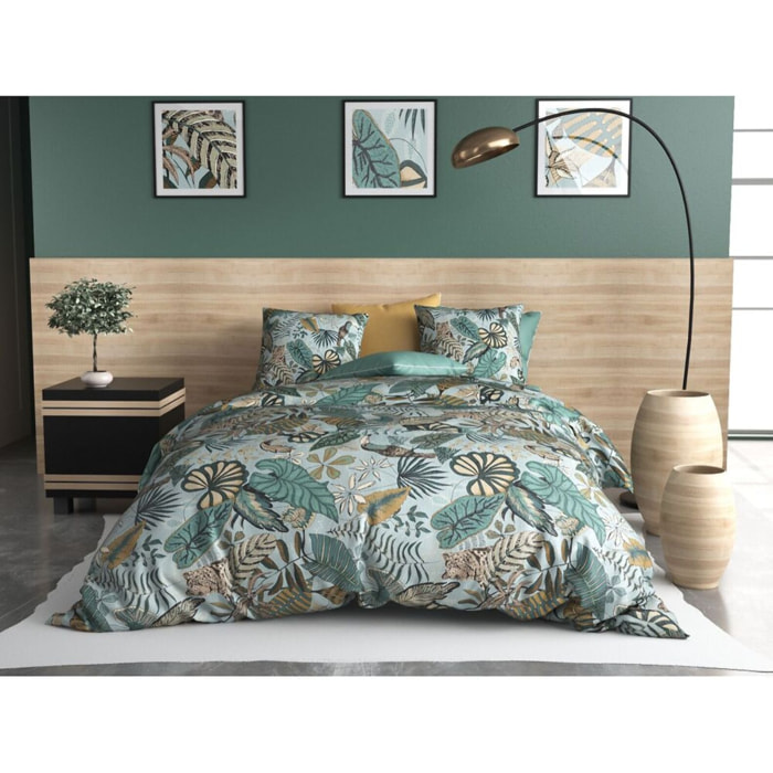 Parure housse de couette coton bleu