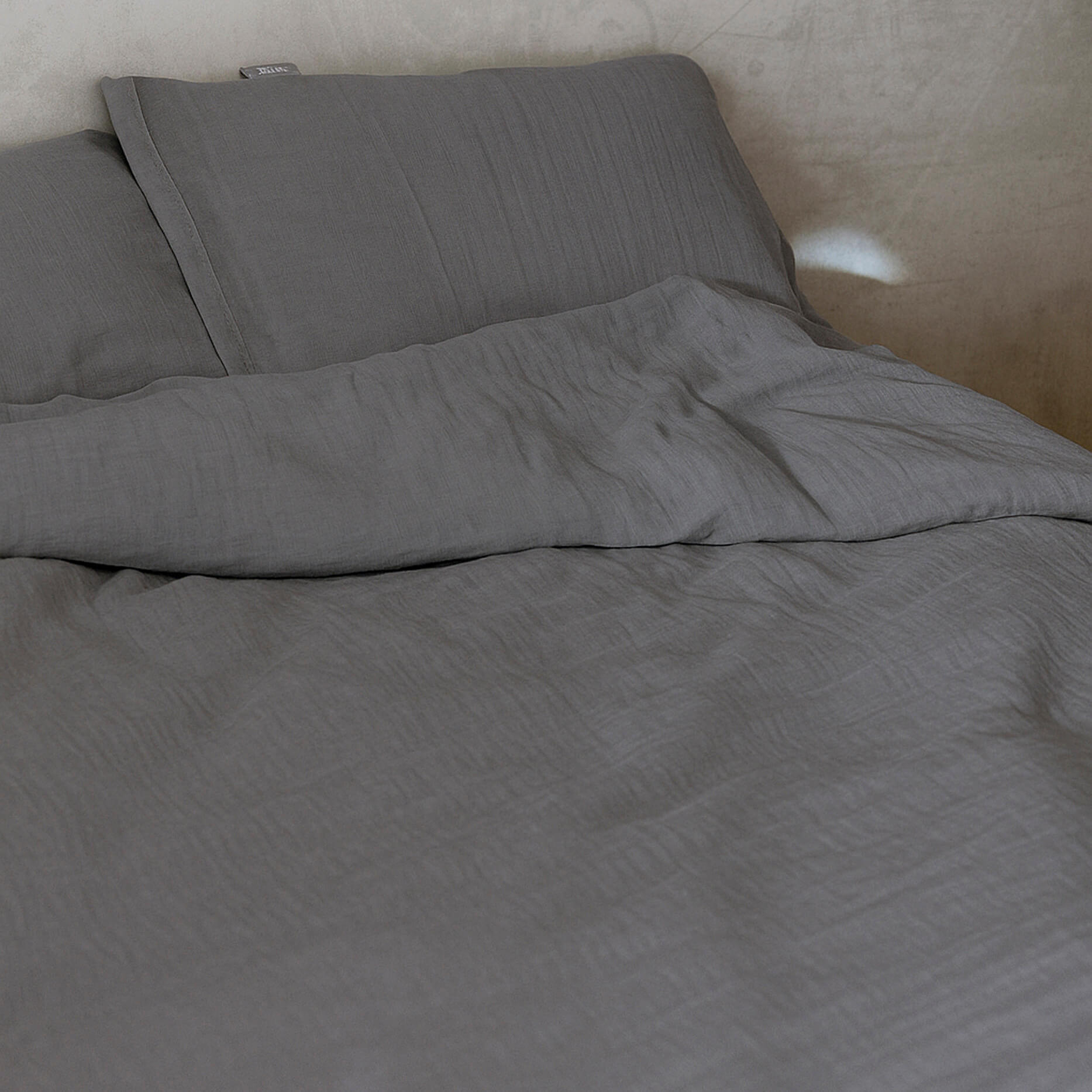 Naturals - Funda Nórdica Lisa - Cierre con botones - 100% Algodón de Muselina - Incluye 1/2 Fundas de Almohada - Gris