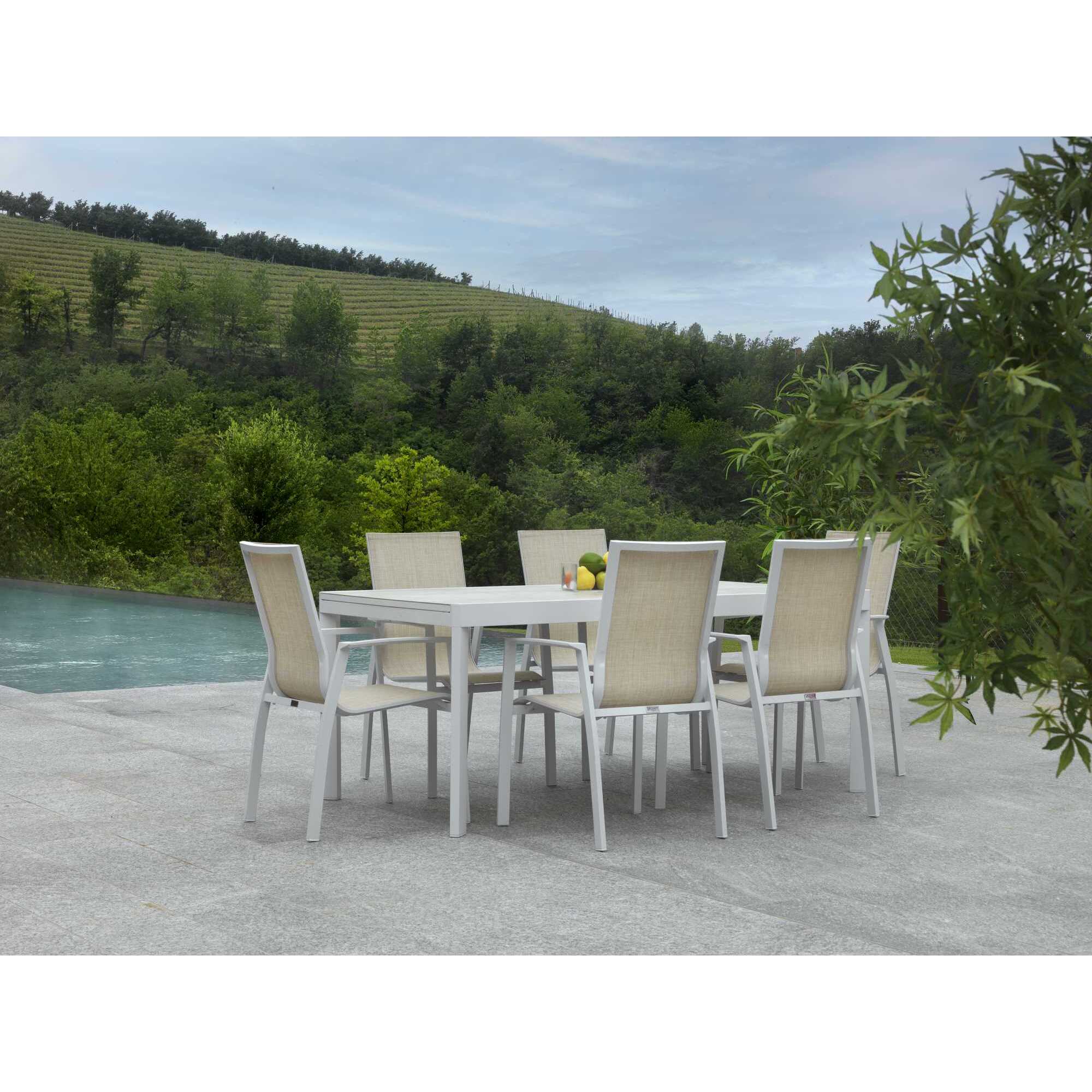 Poltrona Cleveland Vacchetti in alluminio e texilene bianco opaco cm56,5x65h93