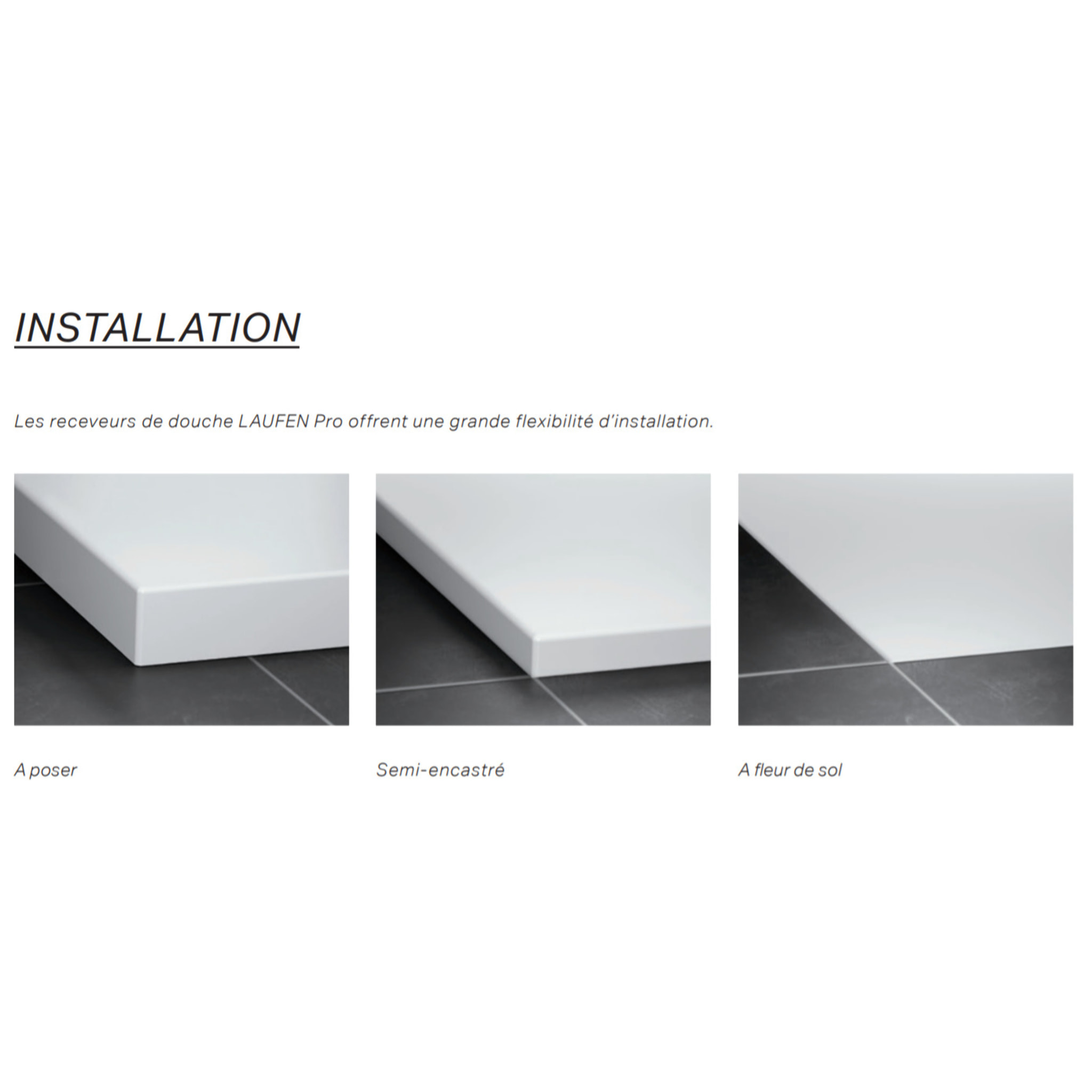 Pro Receveur de douche en gel coat Marbond extra-plat carré, évacuation sur le côté 90x90, Gris mat H2109560780001