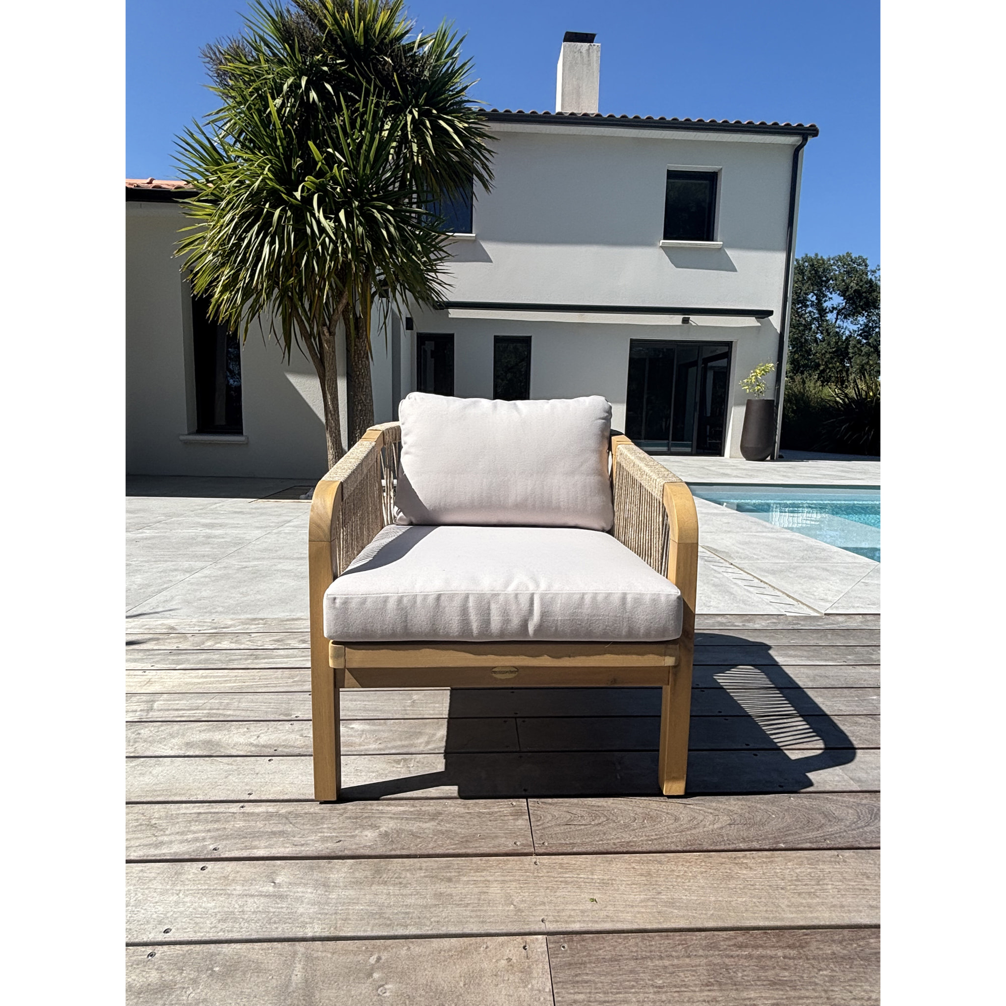 SERENA - Salon bas de jardin 7 places en bois d'acacia et corde tissée