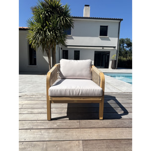 SERENA - Salon bas de jardin 7 places en bois d'acacia et corde tissée