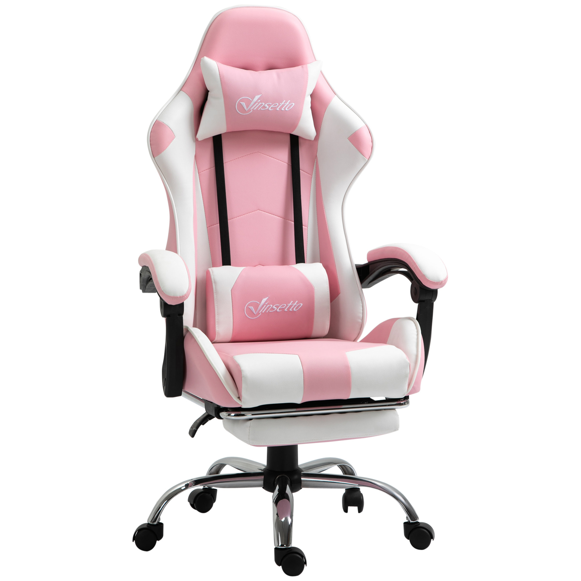 Silla Gaming Reclinable Silla Gamer Giratoria con Reposacabezas Reposapiés Cojín Lumbar Altura Ajustable para Oficina Estudio 64x67x119-127 cm Rosa