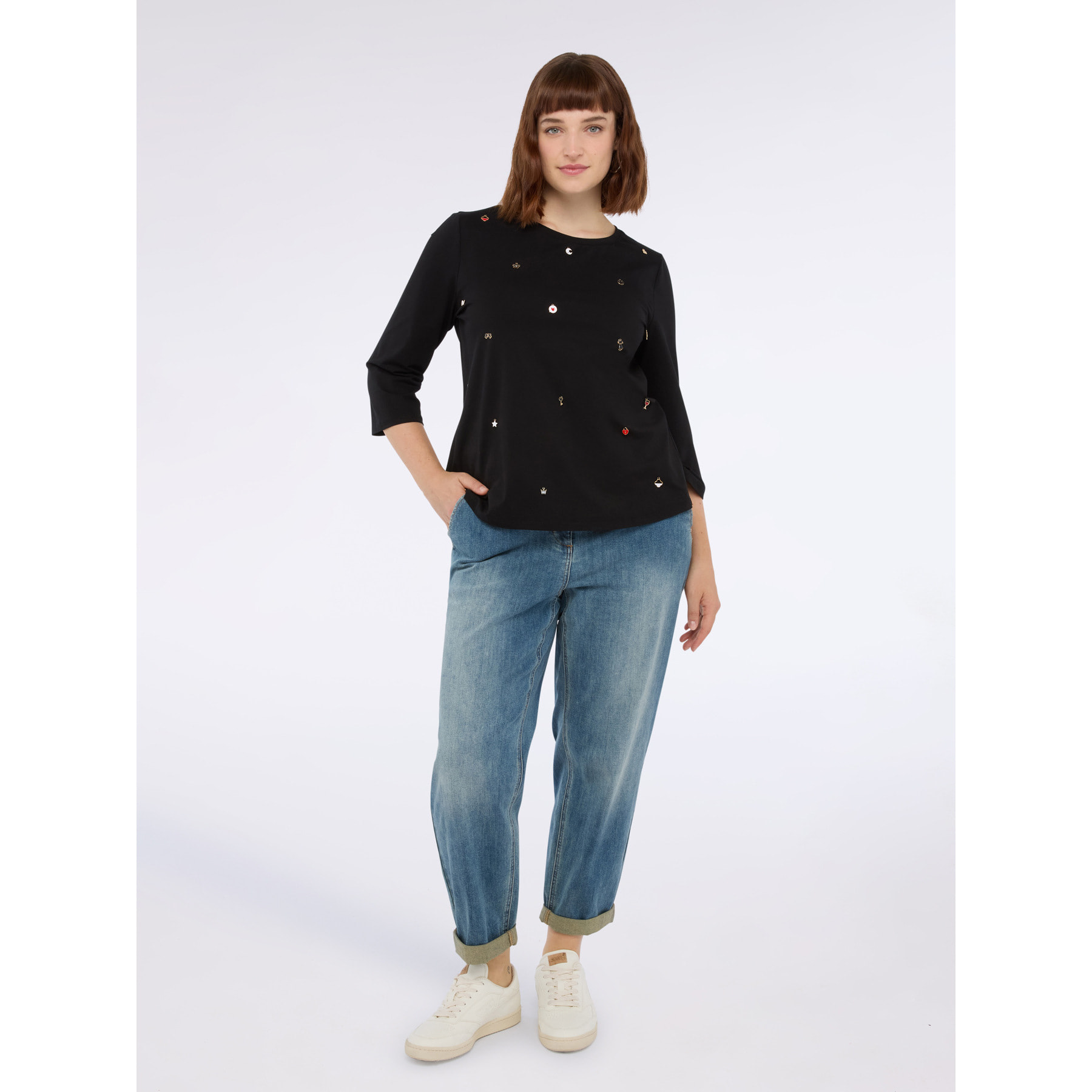 Fiorella Rubino - Camiseta de jersey de algodón con charms - Negro