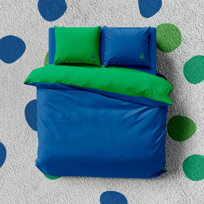 Set de cama 150 - 160 cm 100% algodón - funda nórdica reversible 200x220 + sábana bajera 150 - 160x200+30cm + 2x funda de almohada 50x70cm - verde y azul rainbow benetton